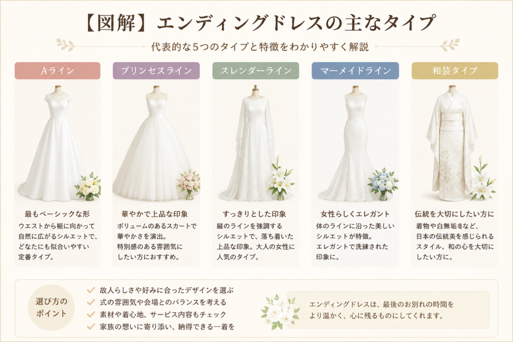 【図解】エンディングドレスの主なタイプ