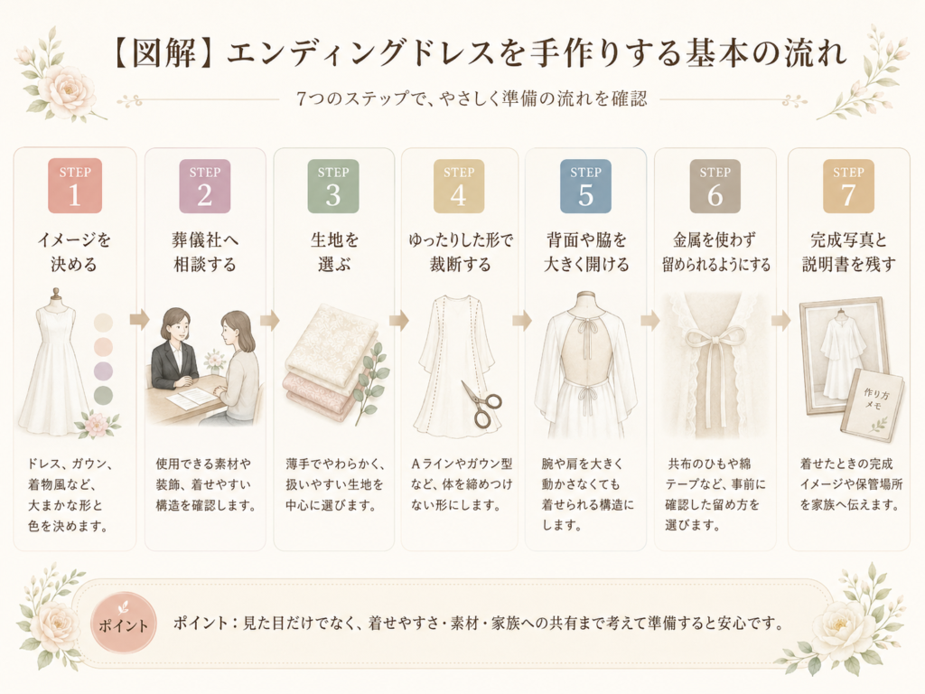 【図解】エンディングドレスを手作りする基本の流れ