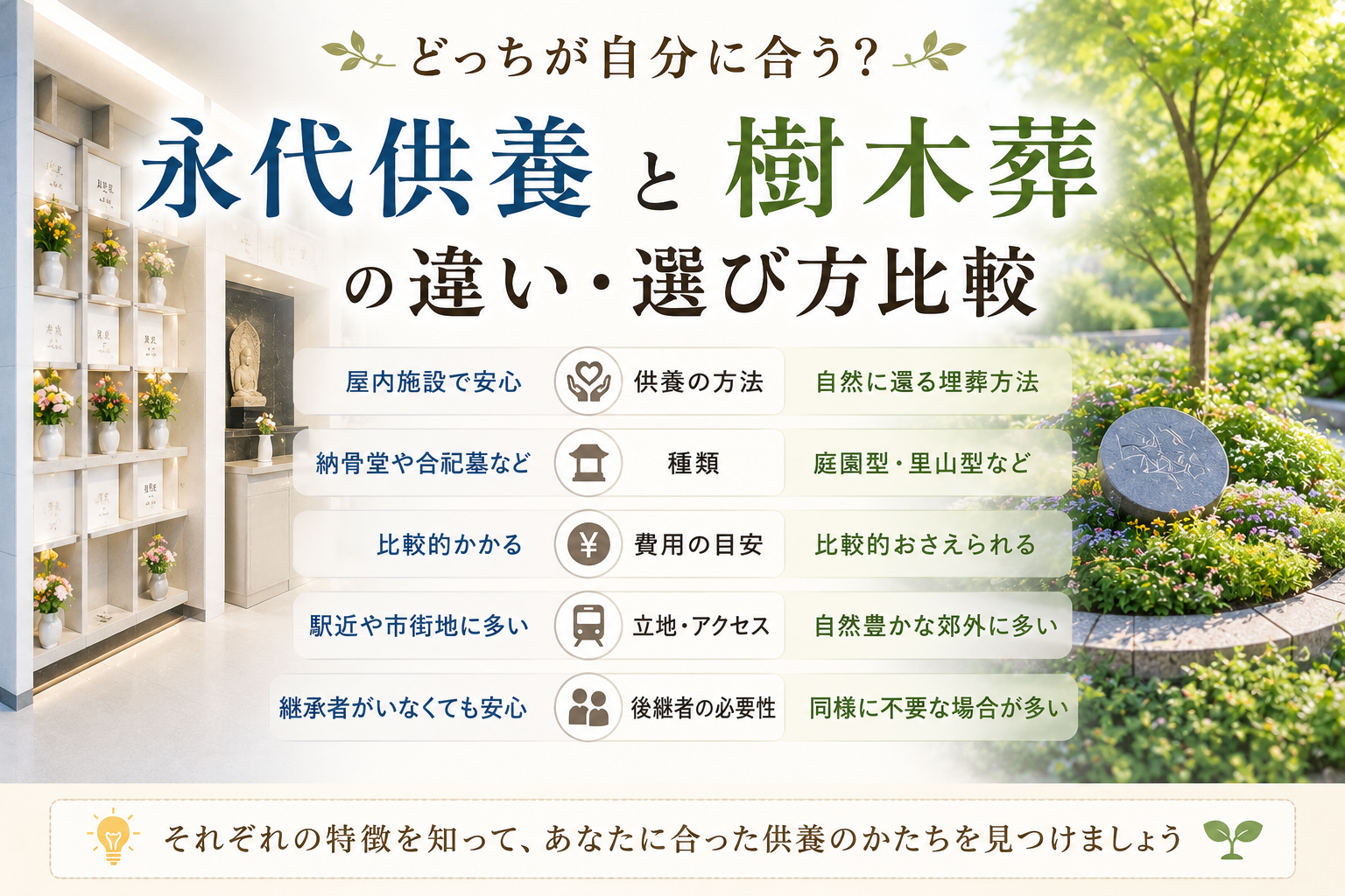 永代供養と樹木葬の違い・選び方比較｜どっちが自分に合う？