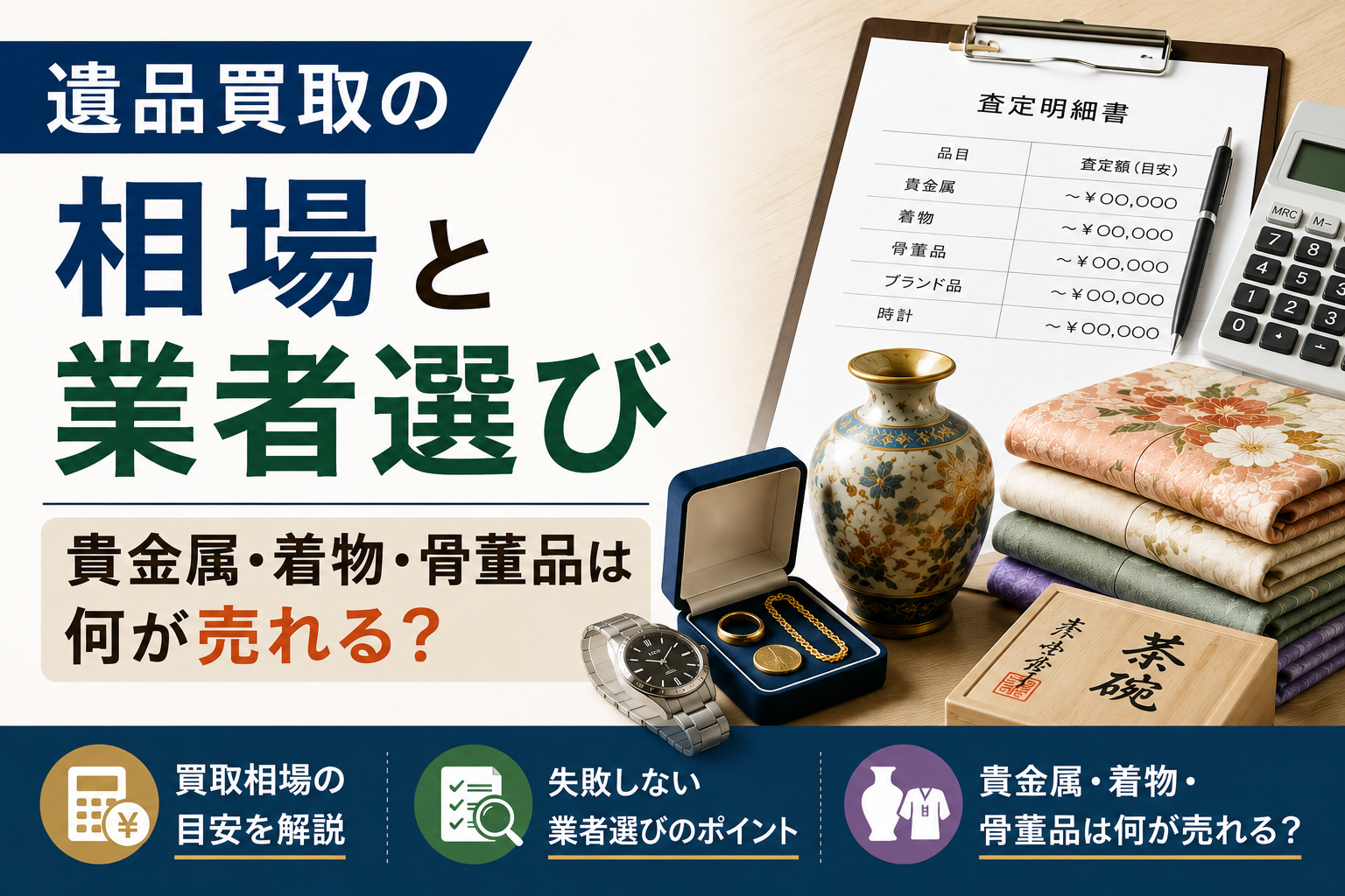 遺品買取の相場と業者選び｜貴金属・着物・骨董品は何が売れる？