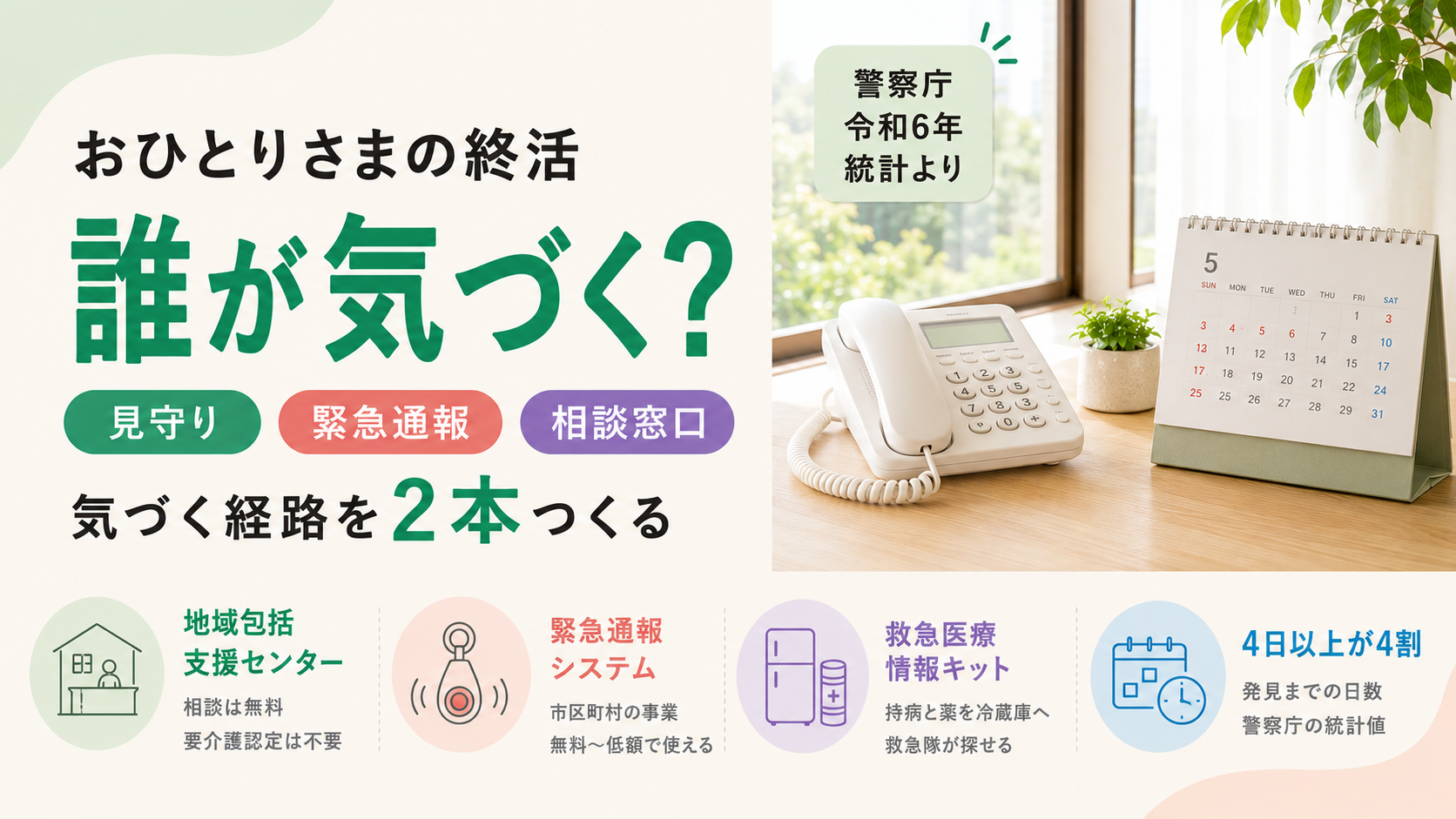 おひとりさまの終活｜倒れたとき誰が気づくかを決める4つの備えと窓口